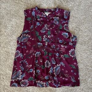 LOFT Burgundy Floral Sleeveless Blouse